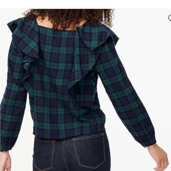 J.Crew Black Watch Plaid Ruffle Flannel Shirt - Picture 2 of 5